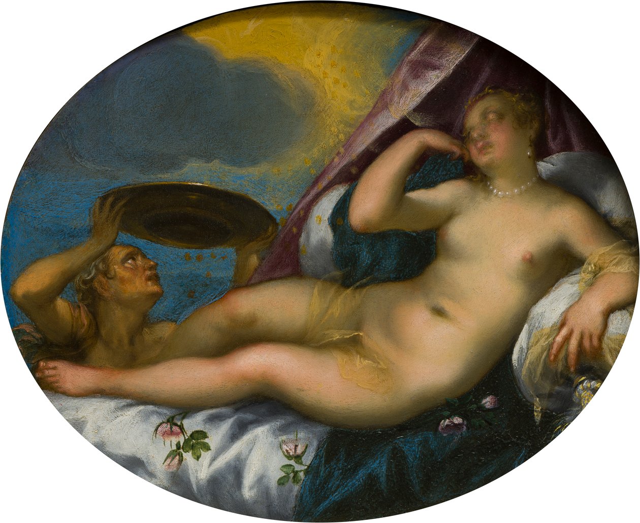 Danae ve Altın Yağmuru, c.1584-1625 (tuval üzerine yağlı boya) by Hans I or Johann Rottenhammer