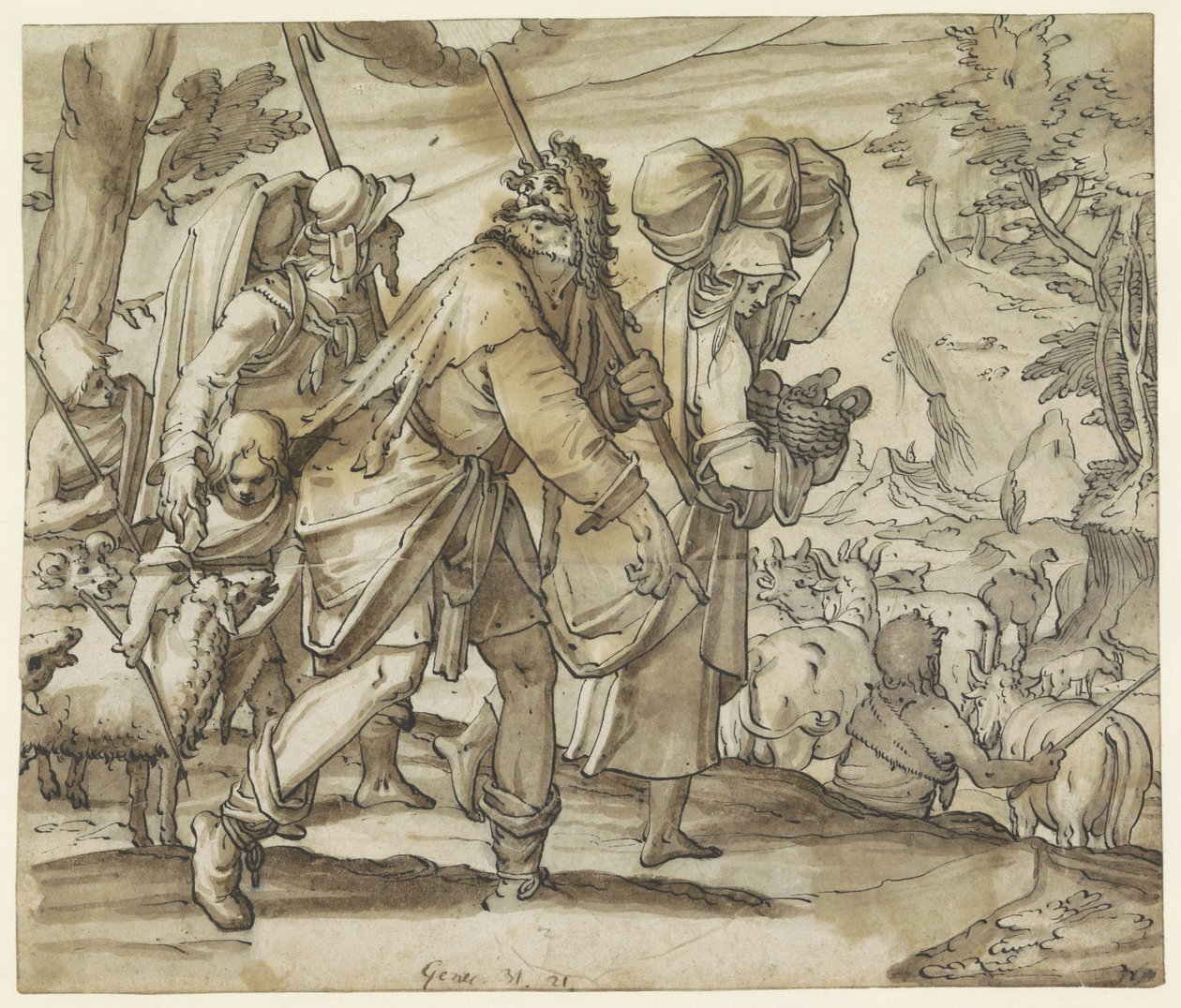 Yakup, Kenan diyarında Laban'dan kaçar. by Hans Jegli (II)