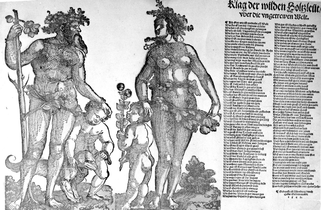 Ormanın vahşi adamlarının, daha da kötüye giden bir dünyadan çekilmesi üzerine, Hans Guldenmundt tarafından yapılan gravür, 1545 by Hans Leonard Schaufelein