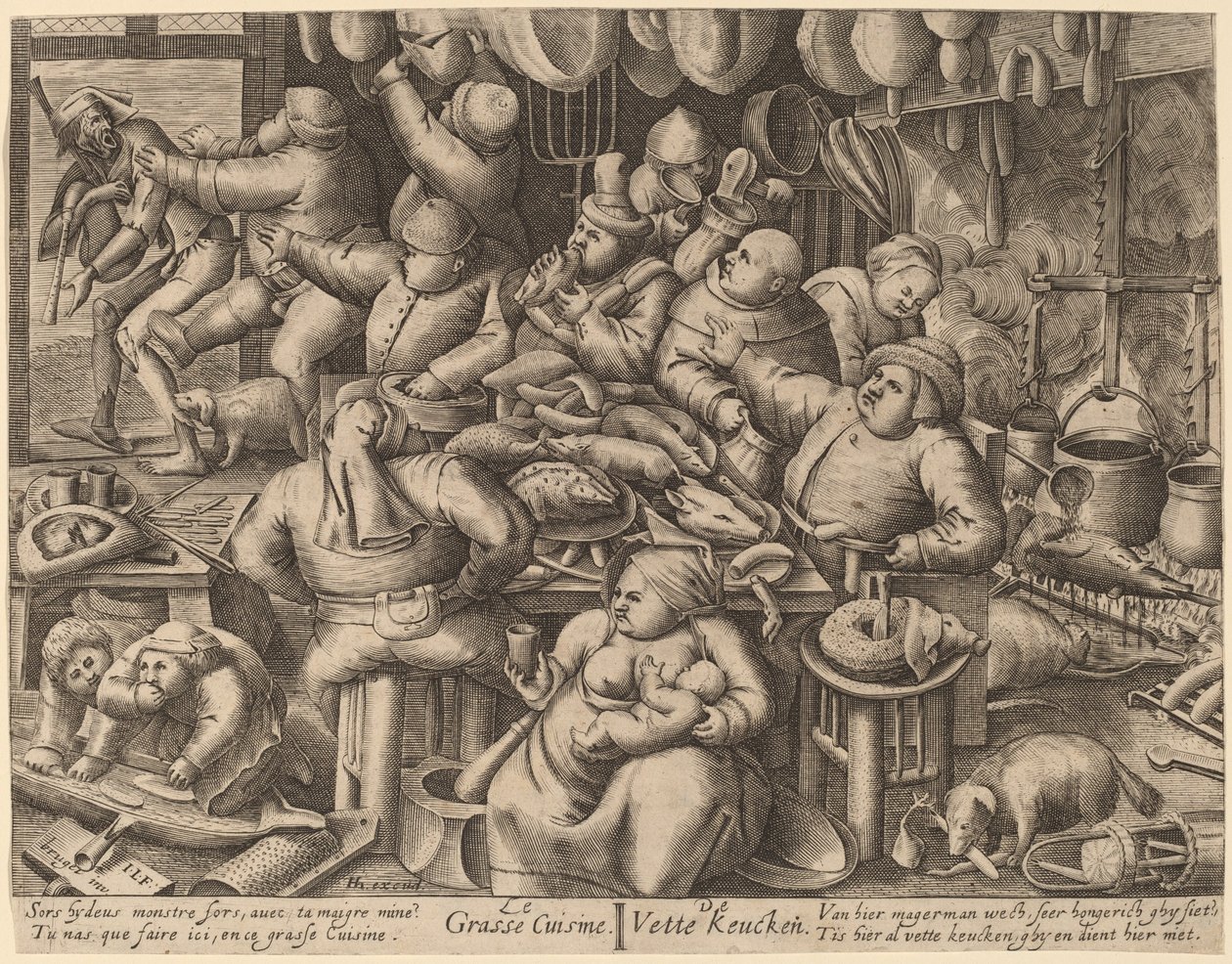 Şişman Mutfak by Hans Liefrinck I, after Pieter van der Heyden, after Pieter Bruegel the Elder
