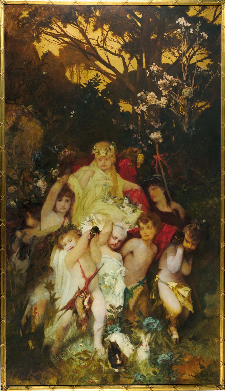 Modern Amoretti, Üç Parçalı, orta panel, 1868. by Hans Makart