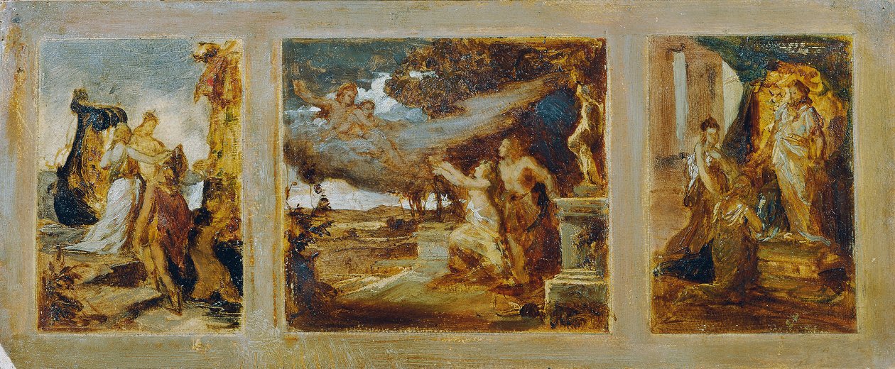 Mitolojik sahneleri olan bir triptik için eskiz by Hans Makart