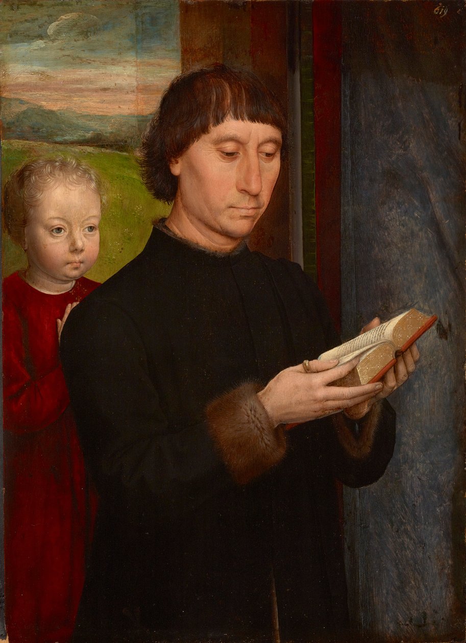 Homme en priere avec son fils defunt - Ölen oğluyla dua eden adam, Memling, Hans (1433/40-1494). ahşap üzerine yağ by Hans Memling