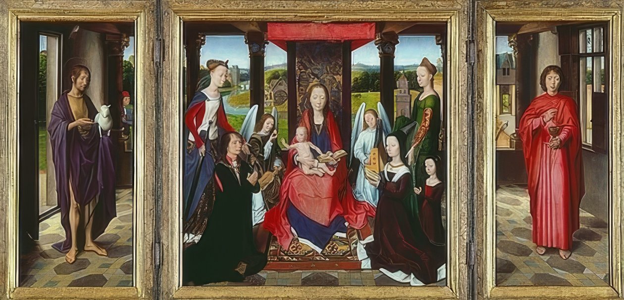 Çocuk ve Azizler ile Bakire (Donne Triptik). 1478 civarında by Hans Memling