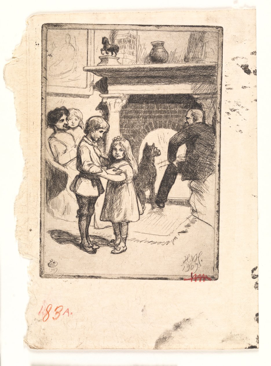 Yeni Yıl kartı (şöminenin yanında aile) by Hans Nikolaj Hansen