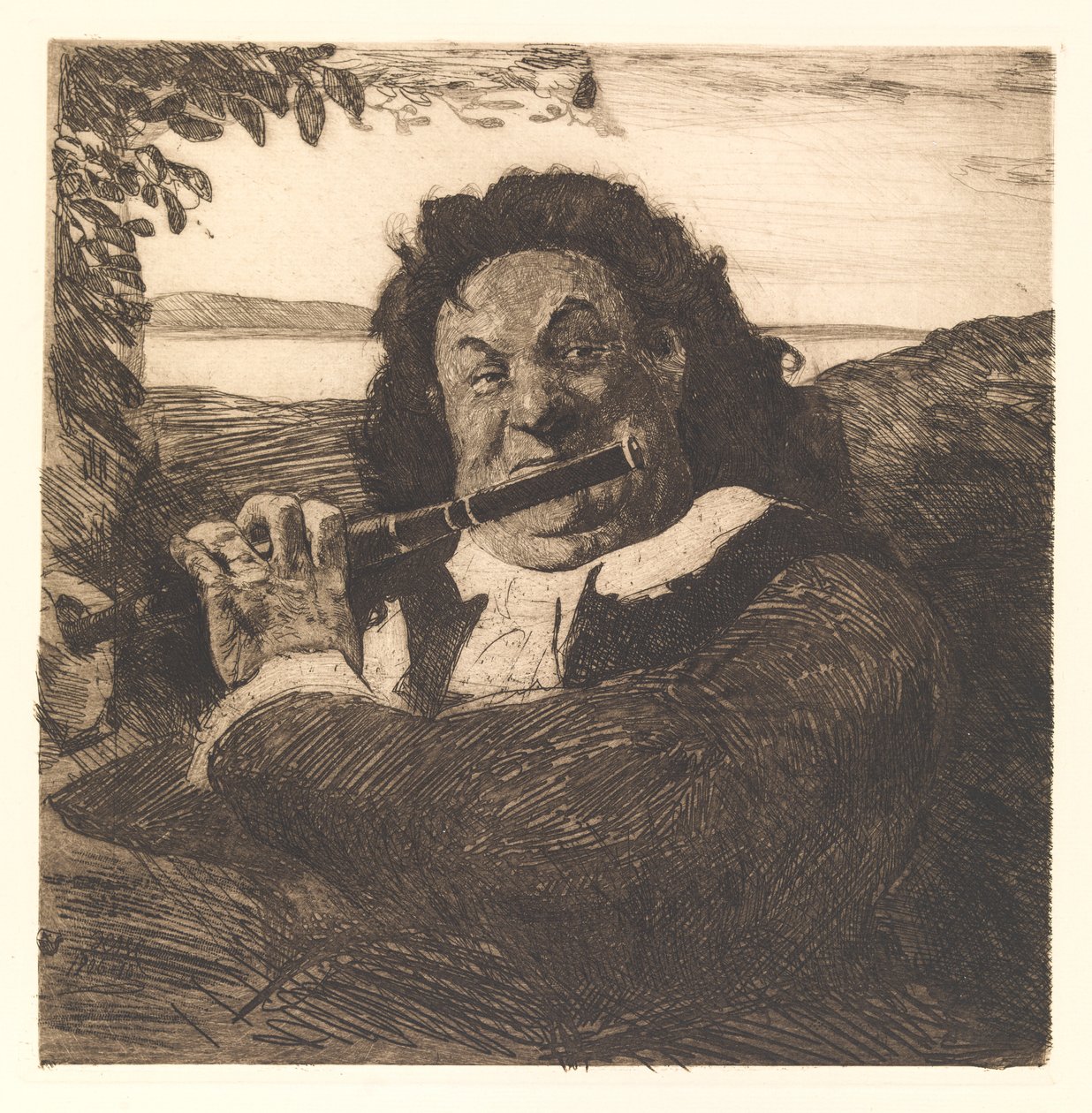Oluf Poulsen kızı için flüt çalıyor by Hans Nikolaj Hansen