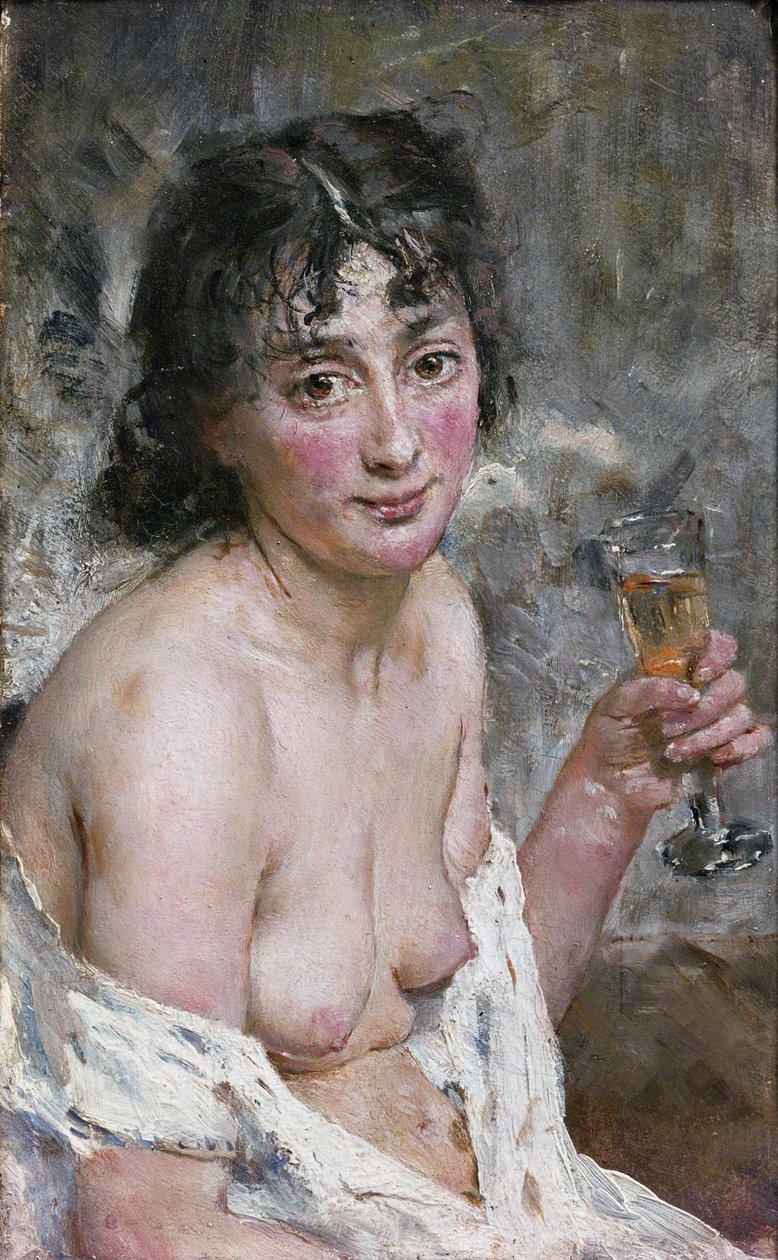 Şampanya Kızı (tuval üzerine yağlı boya) by Hans Olaf Heyerdahl