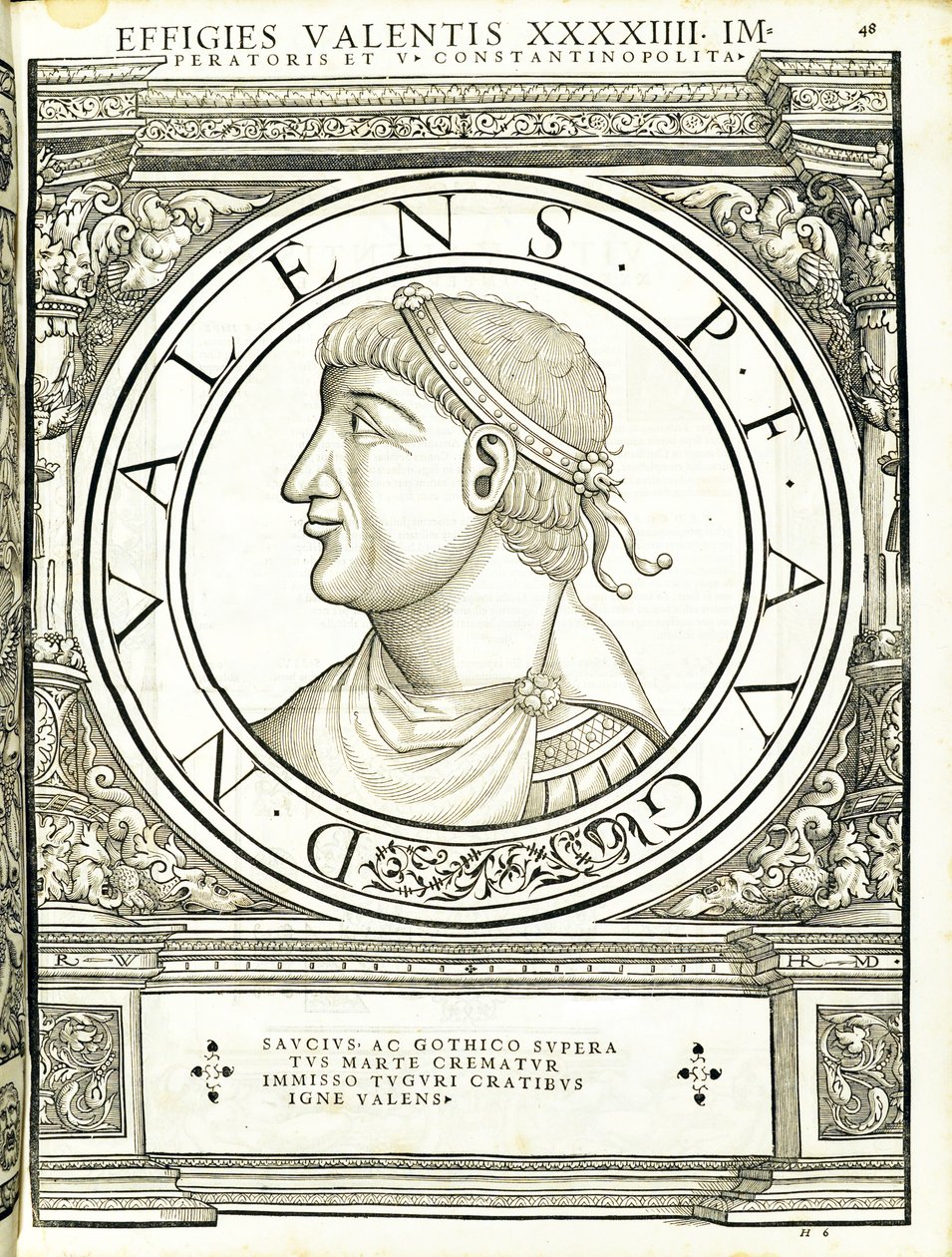 Valens, 'Tüm Doğu ve Batı'nın Roma İmparatorları'ndan bir çizim, Rudolph Wyssenbach tarafından gravür, Andreas Gesner tarafından basılmış, Zürih, 1559 by Hans Rudolf Manuel Deutsch