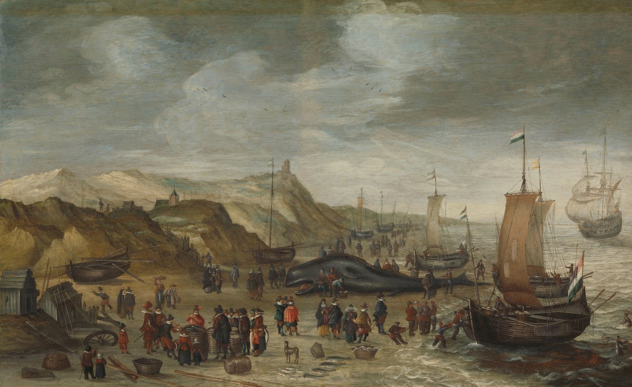 28 Aralık 1614 Noordwijk Sahilinde Bir Sperm Balinası by Hans Savery (I) (attributed to)