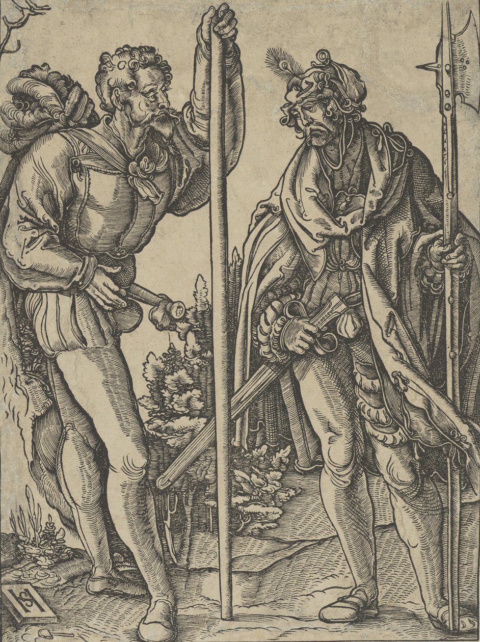 Lance ve Halberd Conversing ile İki Asker, yaklaşık. 1515. by Hans Schäufelein the Elder