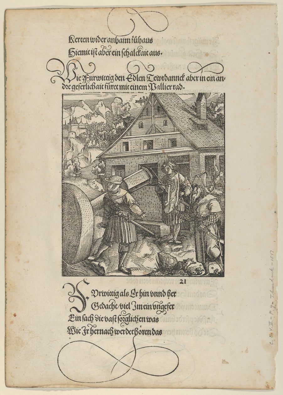 Fürwittig tarafından teşvik edilen Theuerdanck, Theuerdanck'tan Bir Parlatma Taşını Manipüle Etmeye Çalışıyor,..., 1517. by Hans Schäufelein the Elder