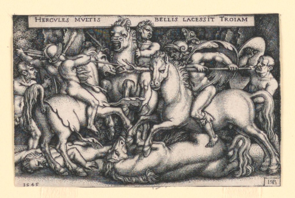 Truva atlarına karşı savaşan Herkül by Hans Sebald Beham