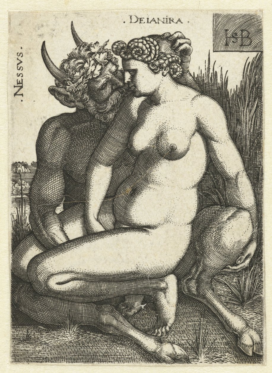 Nessus en Deïnira Nessvs Deianira (nesne üzerindeki başlık) by Hans Sebald Beham