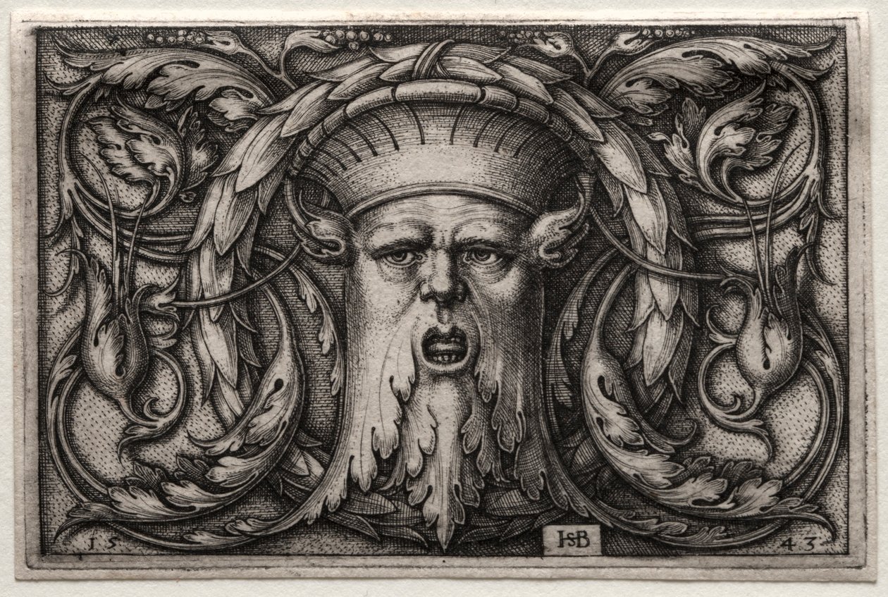 Satyrs Baş ve Çelenk Süsü, 1543. by Hans Sebald Beham