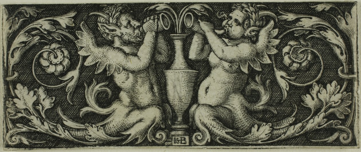 Dört Vinyetten İki Tritonlu Süsleme by Hans Sebald Beham