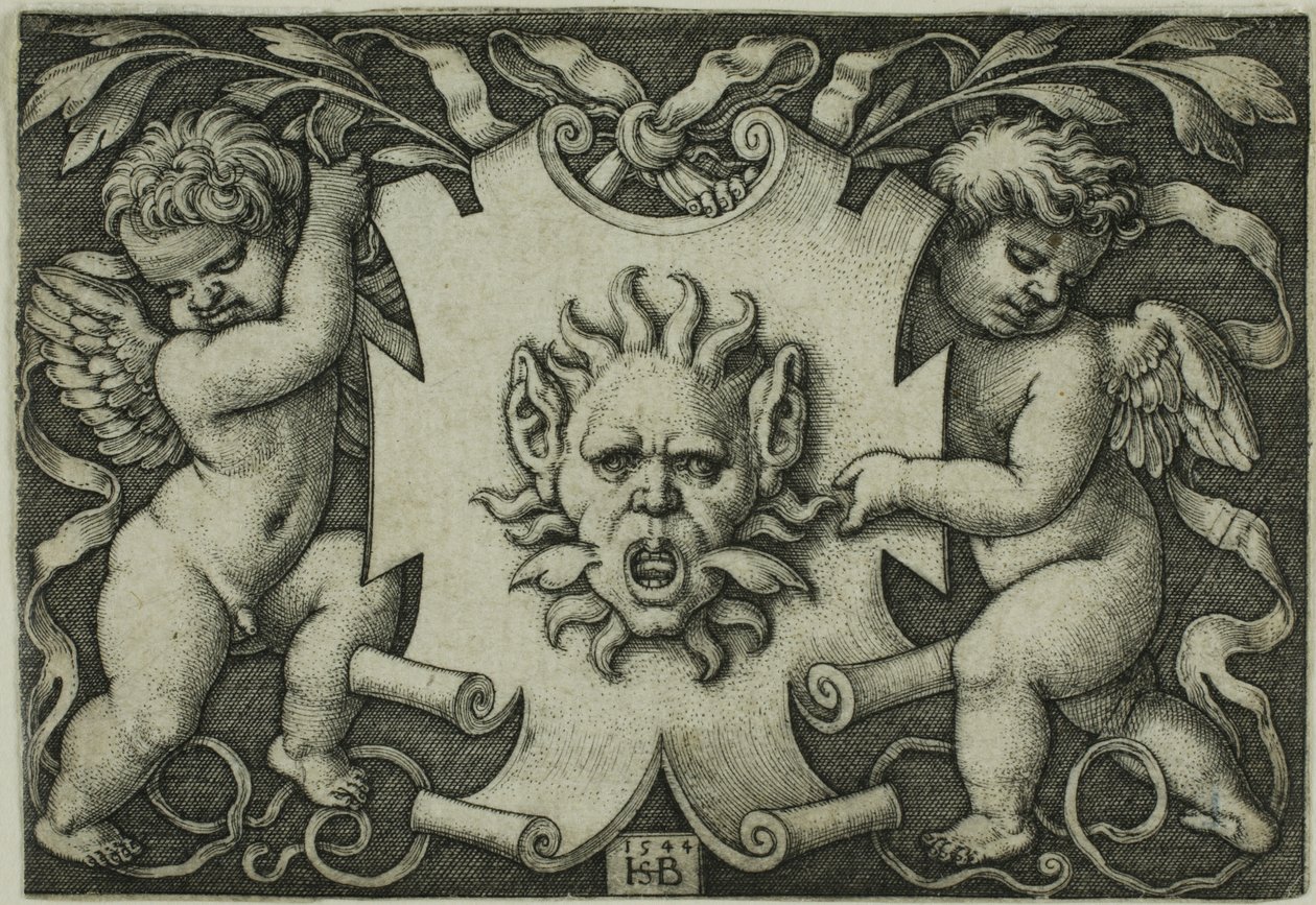 İki Cin Tarafından Tutulan Maskeli Süsleme by Hans Sebald Beham