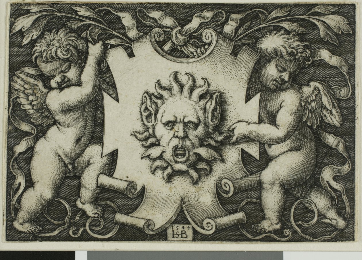 İki Cin Tarafından Tutulan Maskeli Süsleme by Hans Sebald Beham