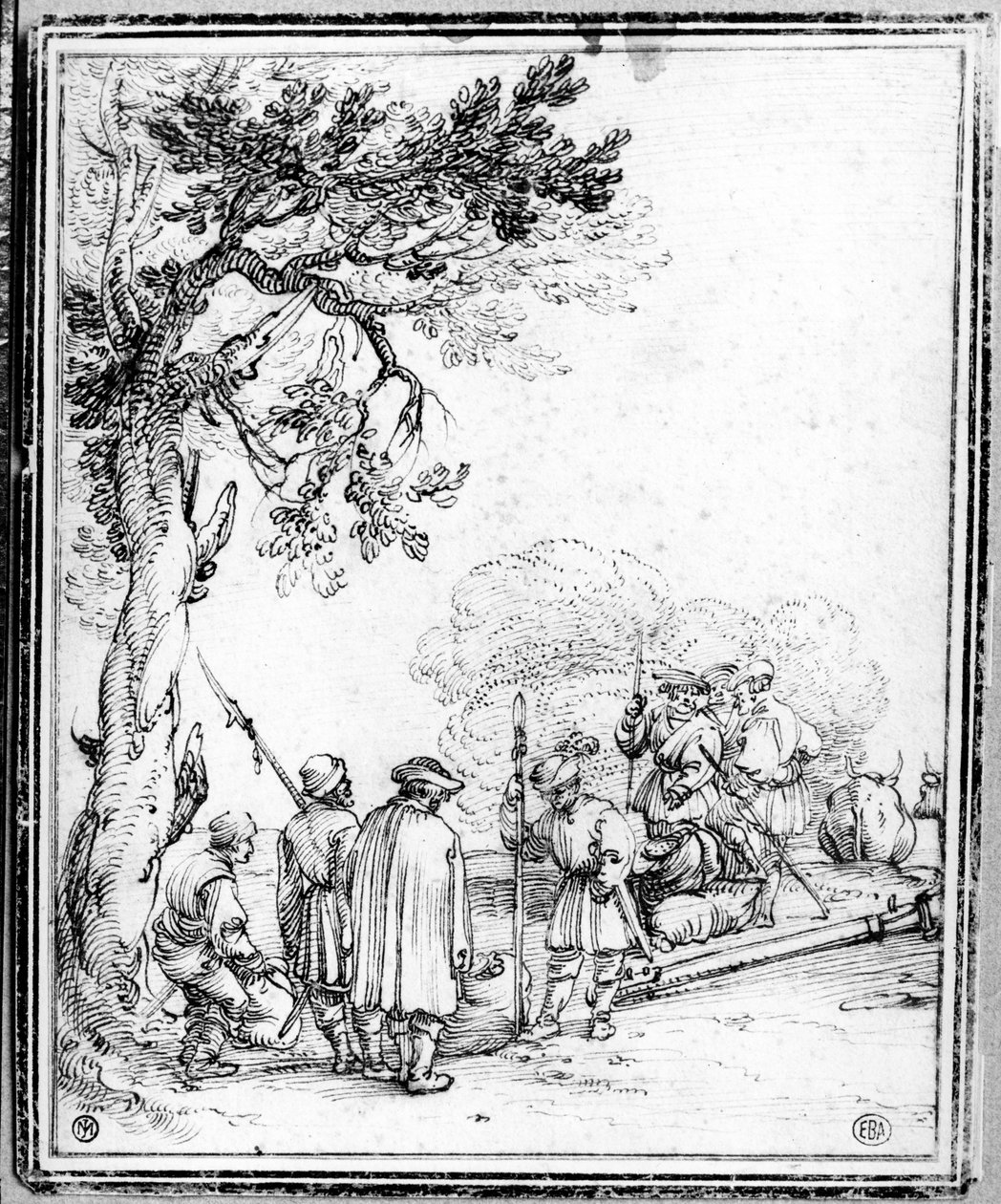 Köylü ve Asker Ticareti (kağıt üzerine mürekkep) by Hans Sebald Beham
