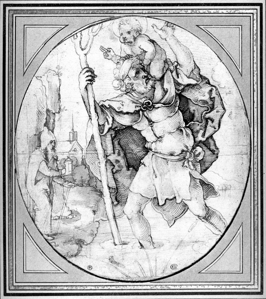 Aziz Christopher (kağıt üzerine kalem ve mürekkep) by Hans Sebald Beham