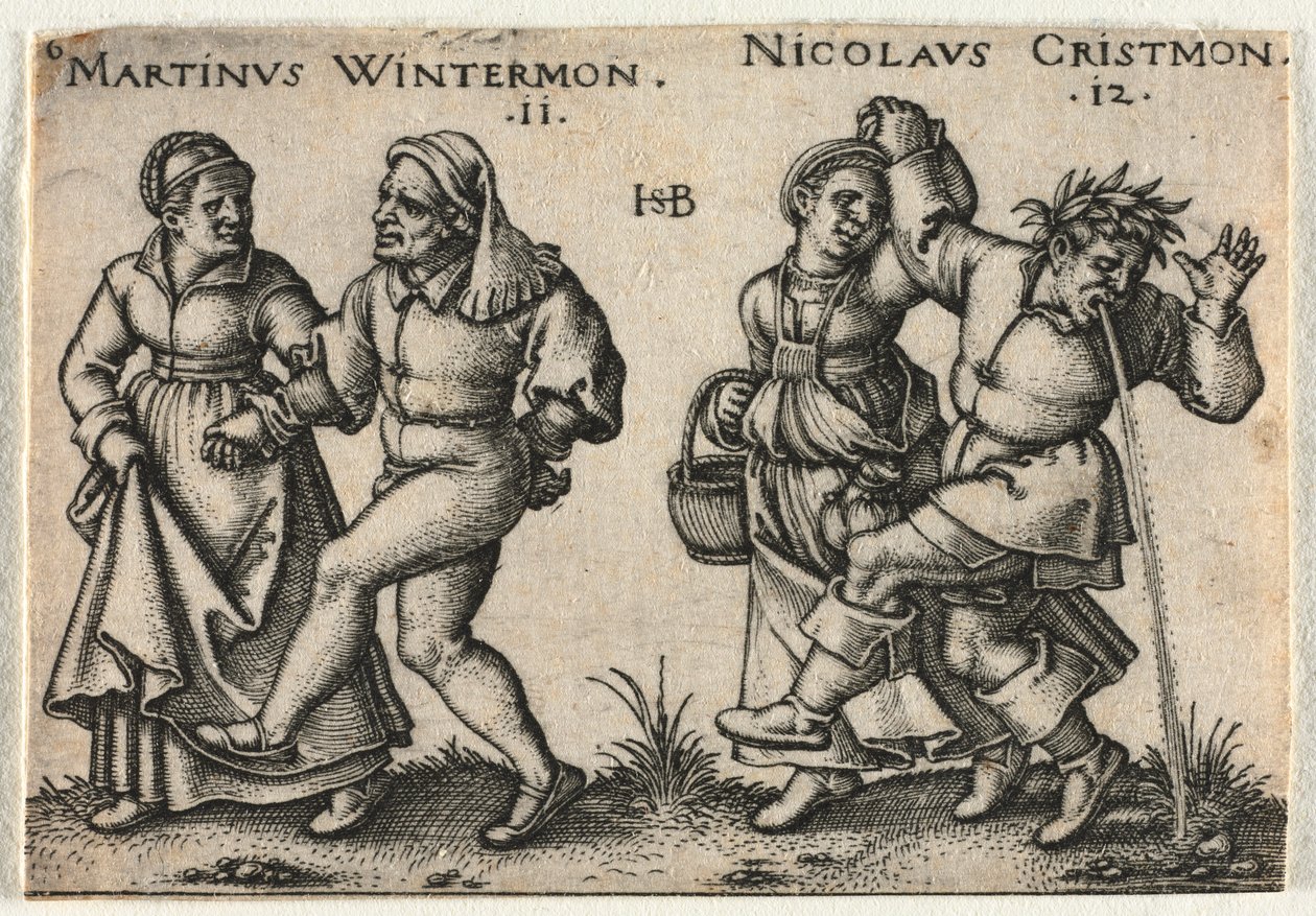 Köylü Düğünü veya On İki Ay: 11-Martinus Wintermon 12-Nicolaus Cristmon by Hans Sebald Beham