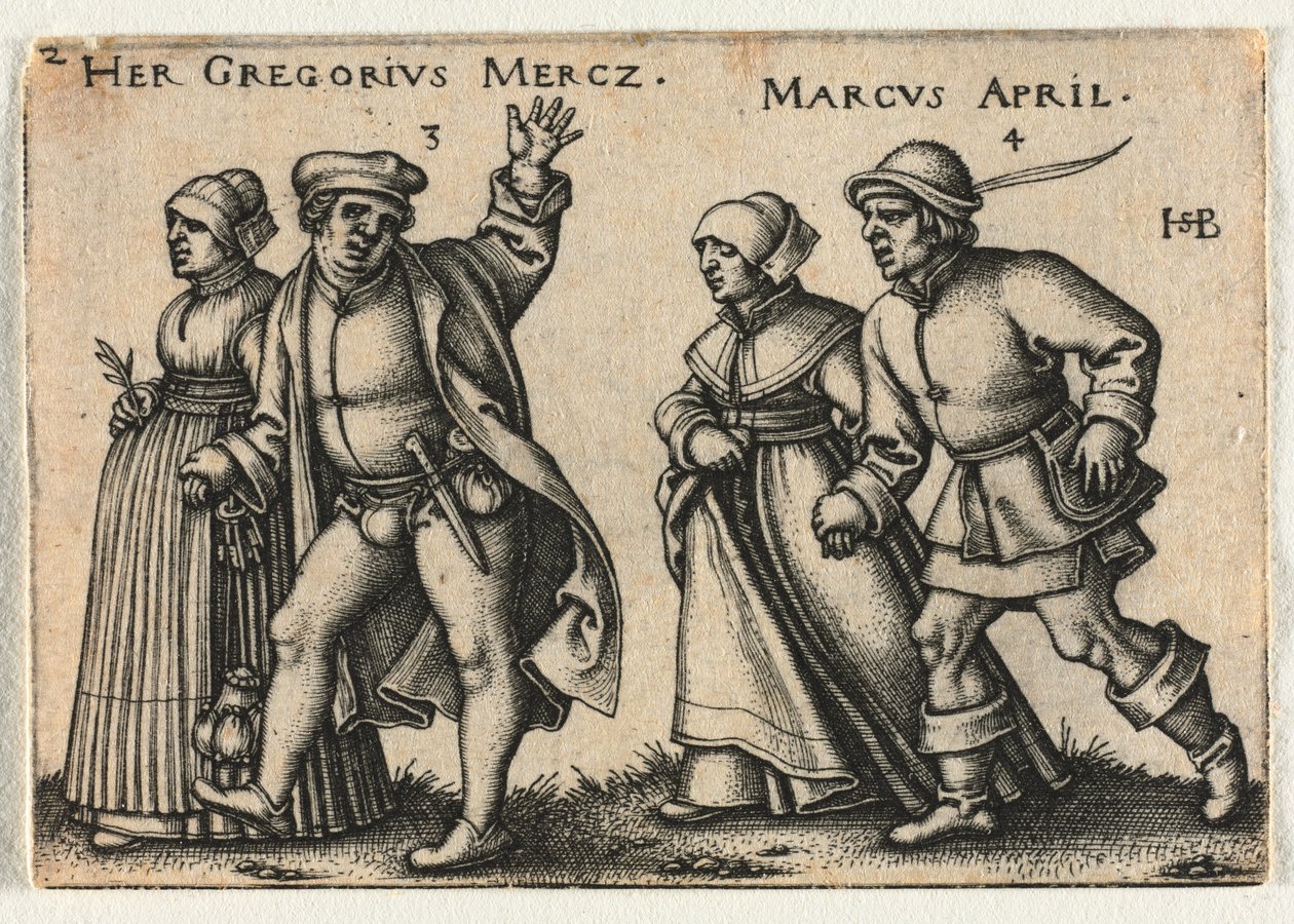 Köylü Düğünü veya On İki Ay: 3-Her Gregorius Mercz 4-Marcus April by Hans Sebald Beham