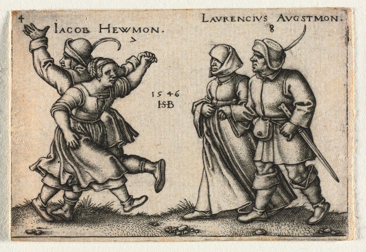 Köylü Düğünü veya On İki Ay: 7 Jacob Hewmon 8-Laurencius Augstmon, 1546. by Hans Sebald Beham