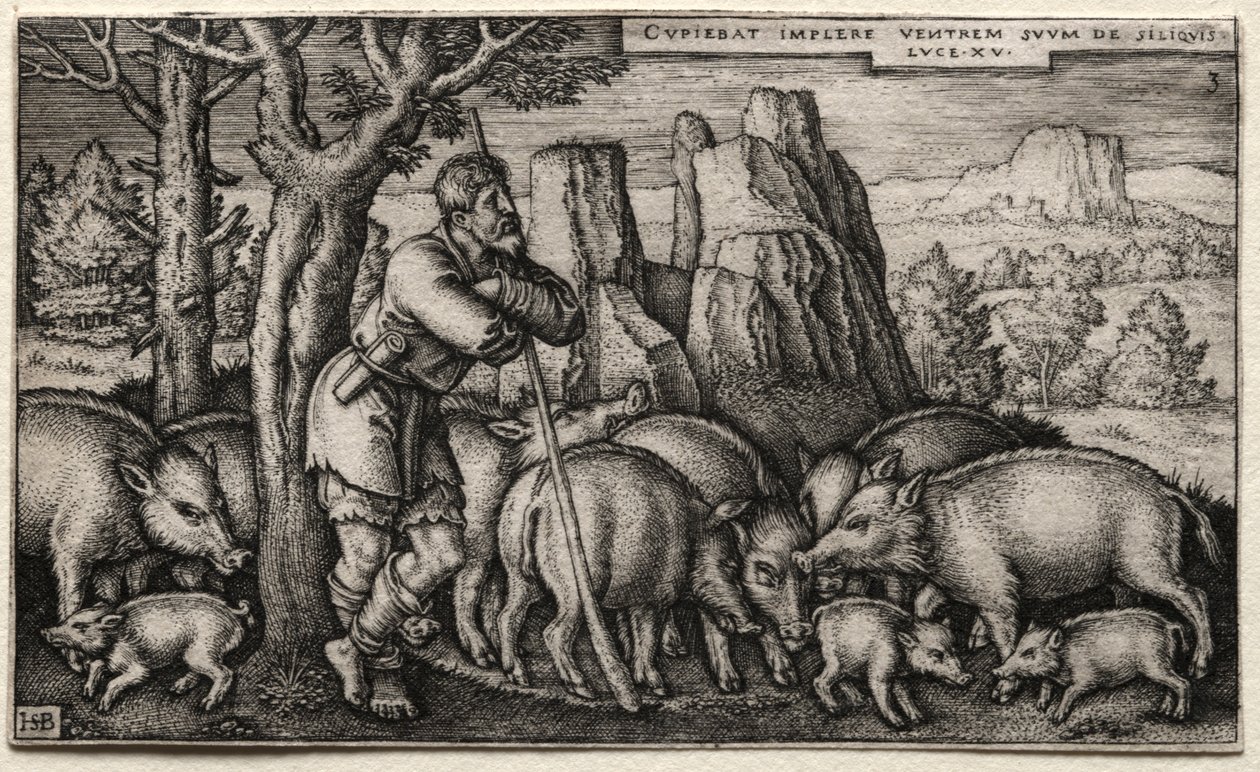 Müsrif Oğul: Domuz Eğitme. by Hans Sebald Beham