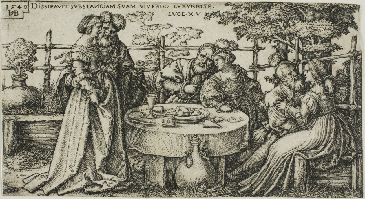 Müsrif Oğul Servetini Boşa Harcayan, Müsrif Oğul Tarihinden ikinci plaka by Hans Sebald Beham