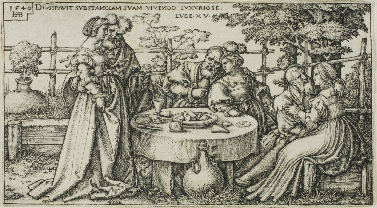 Müsrif Oğul Servetini Boşa Harcayan, Müsrif Oğul Tarihinden ikinci plaka by Hans Sebald Beham
