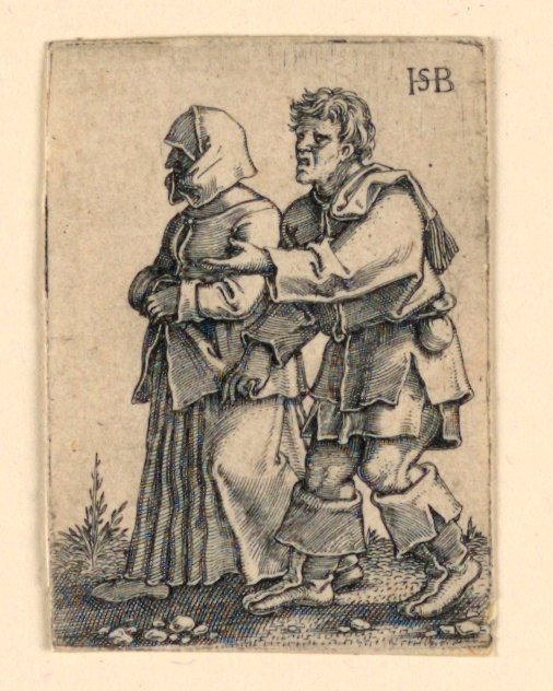 Düğün Alayı: Sola yürüyen çift, bone takan kadın by Hans Sebald Beham