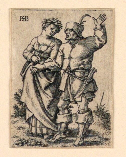 Düğün Alayı: Sola yürüyen çift, çelenk takan kadın by Hans Sebald Beham
