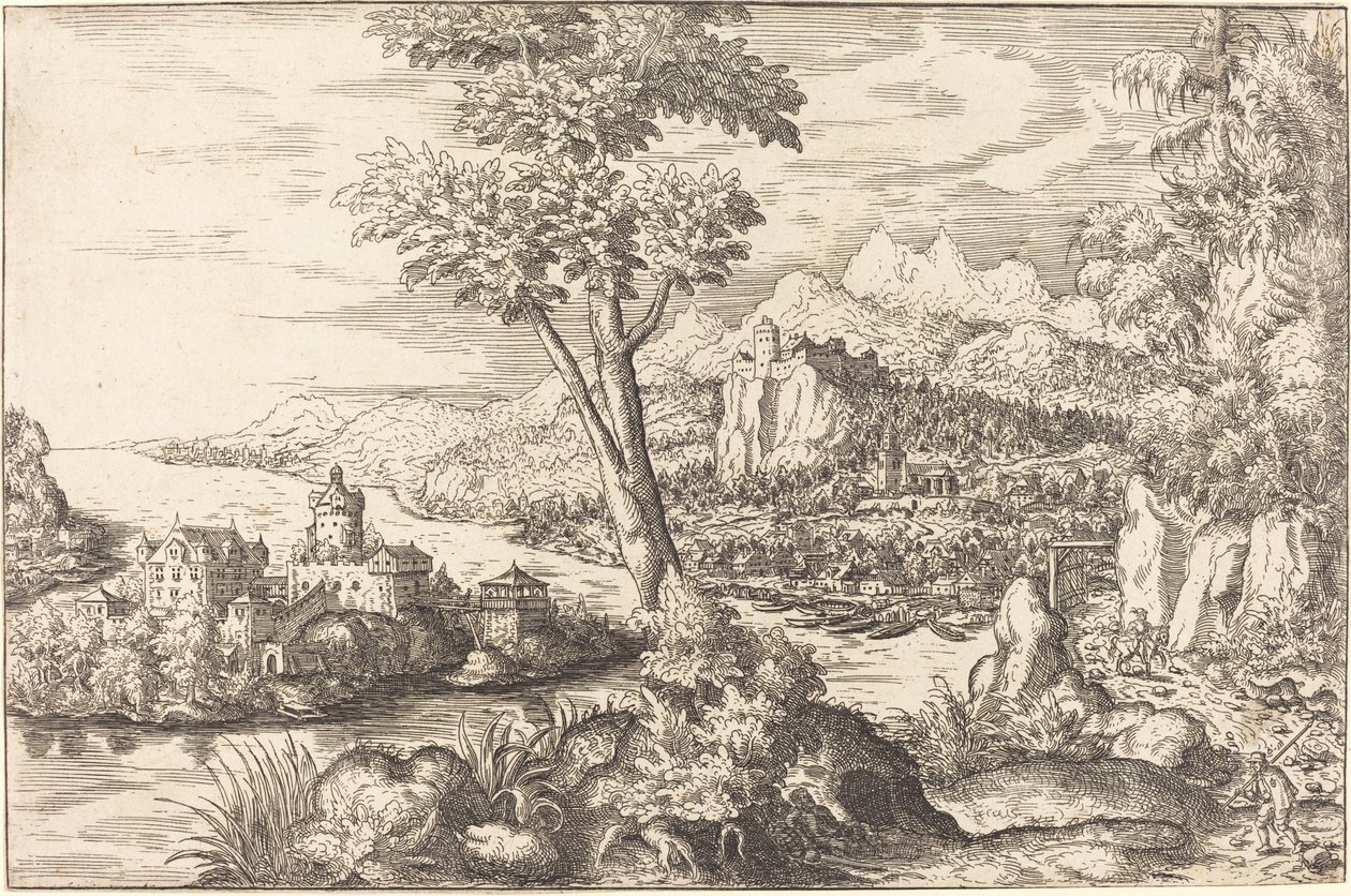 Üç Adamlı Manzara, c. 15581559. by Hans Sebald Lautensack