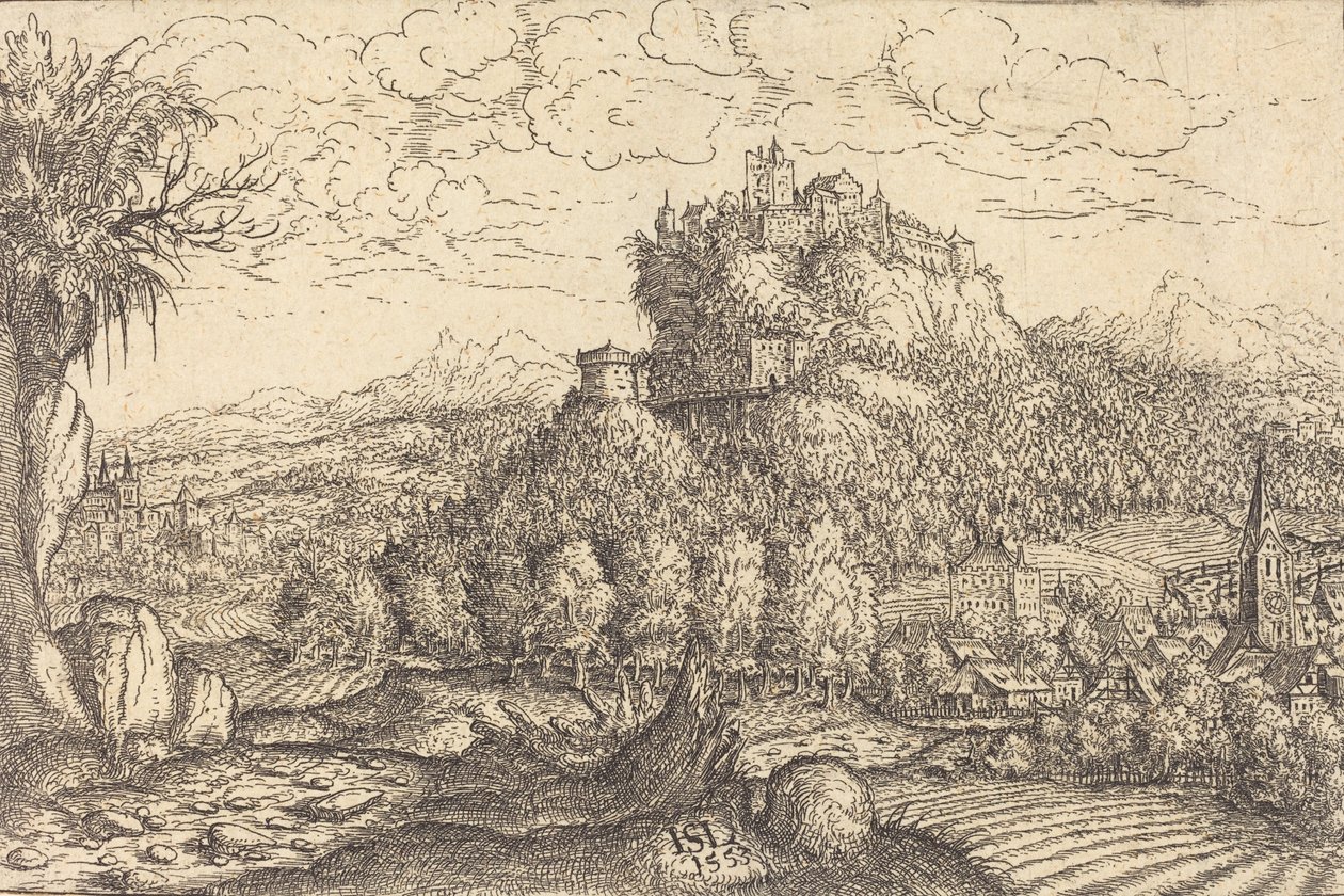 Merkezde Kaleli Manzara, 1553. by Hans Sebald Lautensack