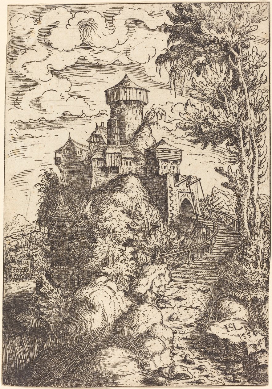 Kale ve Büyük Merdivenli Manzara, 1554. by Hans Sebald Lautensack