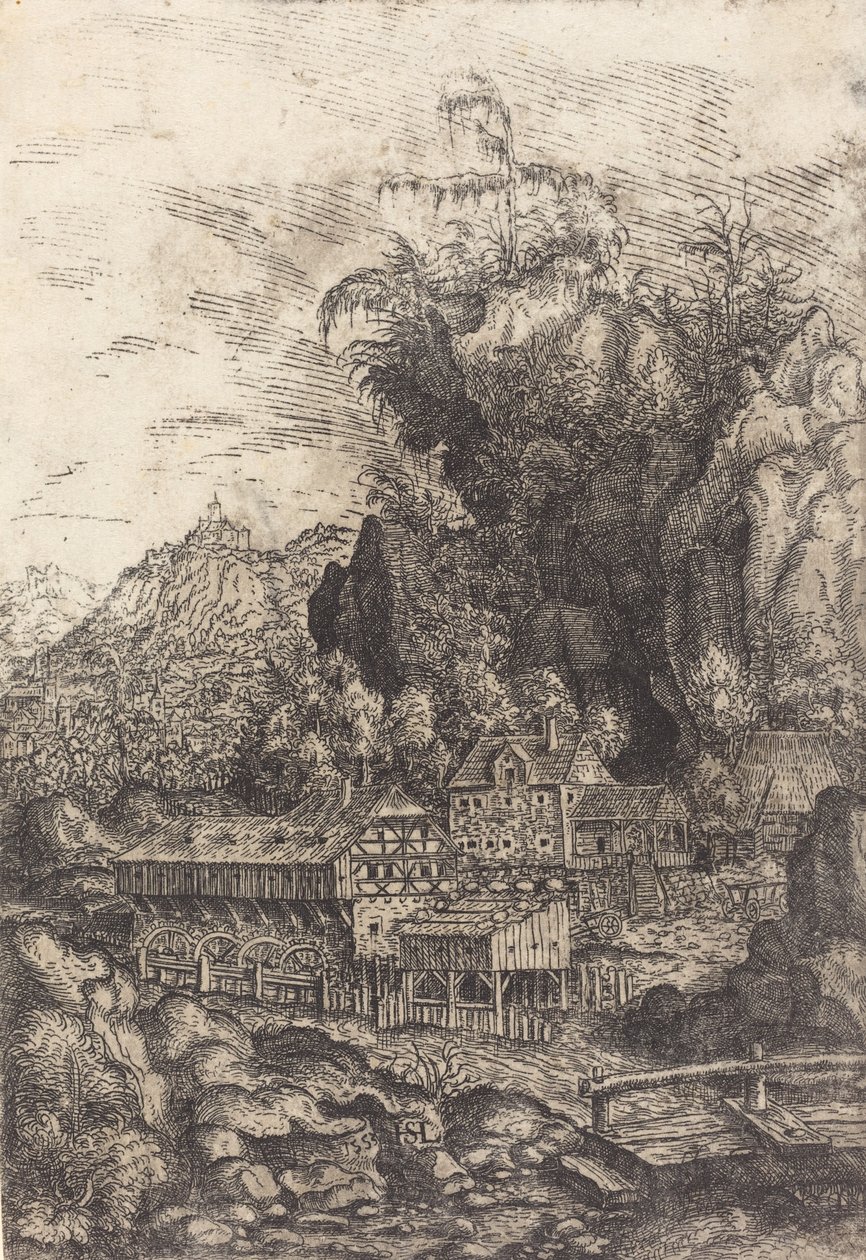 Su Değirmeni ile Manzara, 1553. by Hans Sebald Lautensack