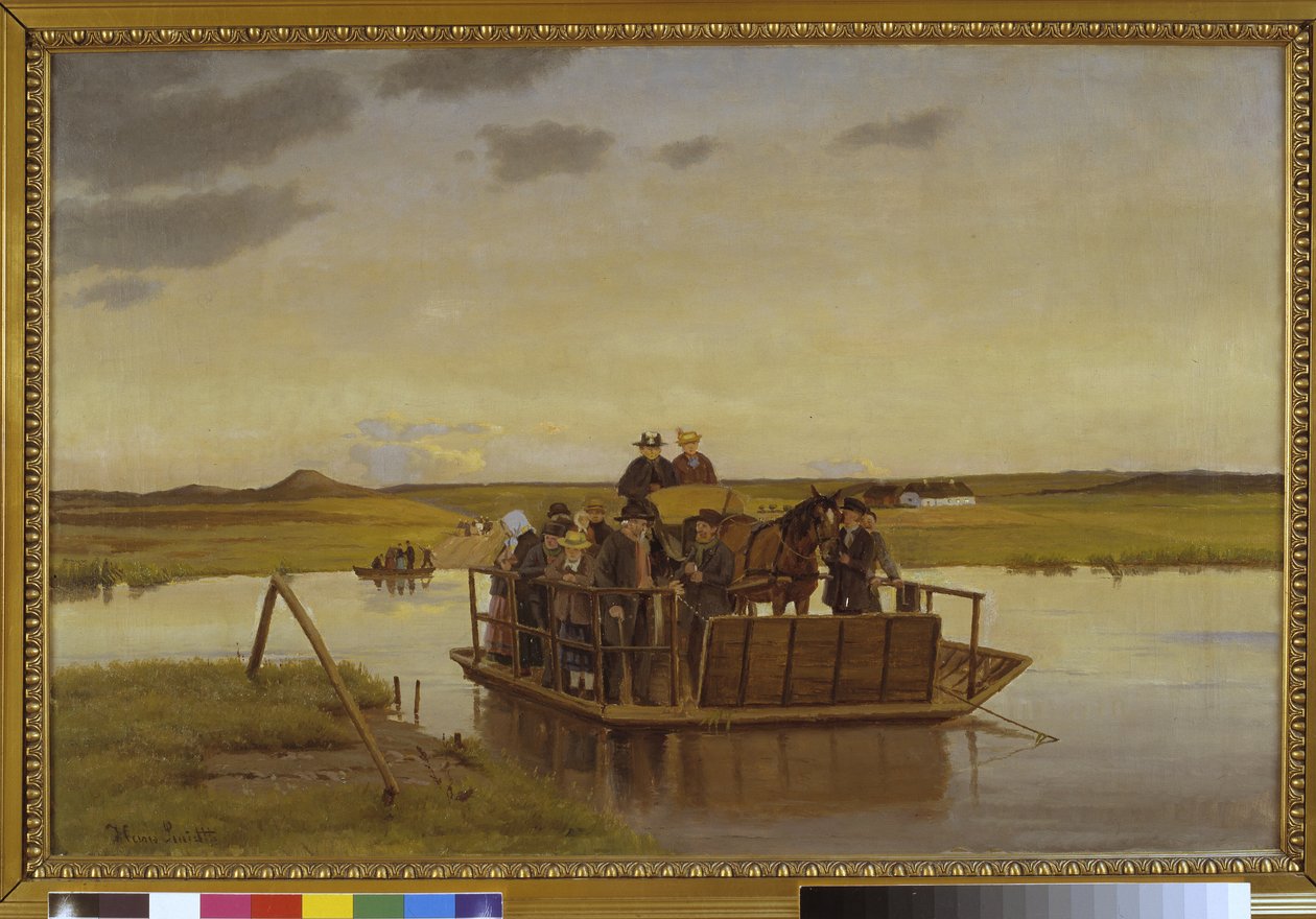 Gudenåen nehri boyunca bir feribot by Hans Smidth