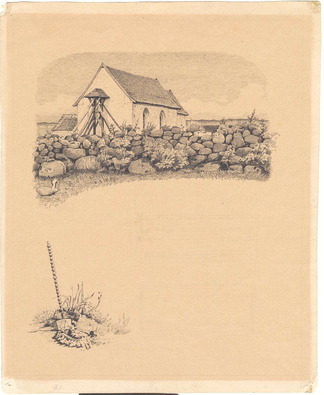 St. St. Blicher: "Biyiği". F.o.: stendige arkasındaki kilise; f.n.: kürekle mezar yeri (?) by Hans Smidth