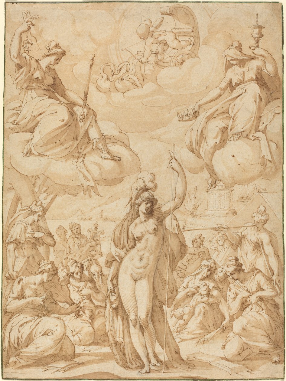 İlham Perilerinin Başı Olarak Minerva Alegorisi by Hans Speckaert
