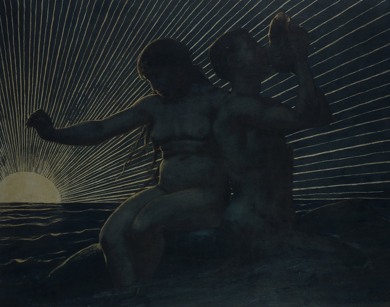 Triton çifti, 1892 by Hans Thoma