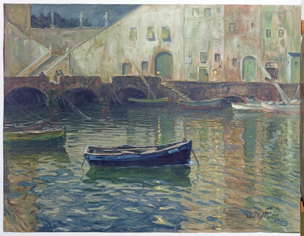 Harbour in Moonlight, c.1900 (kağıt üzerinde wc) by Hans Volcker