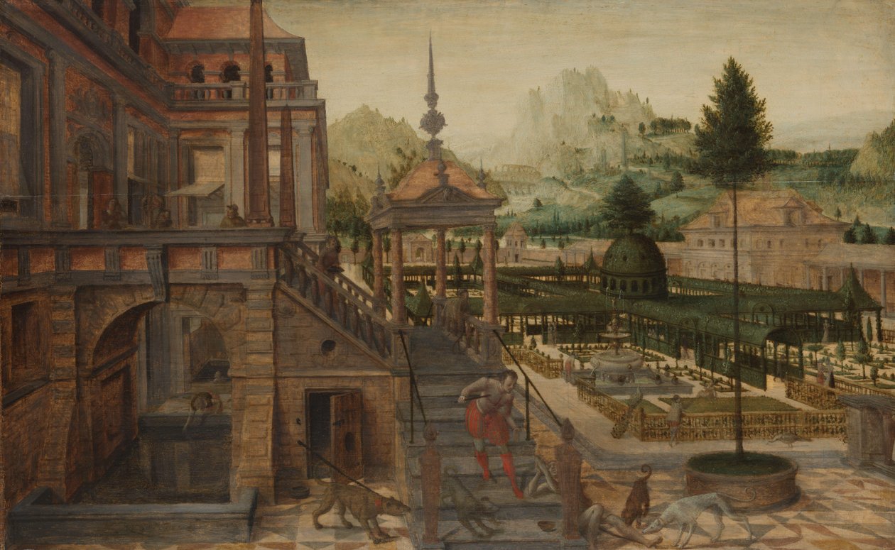 Ön planda Zavallı Lazarus ile Saray Bahçeleri by Hans Vredeman de Vries