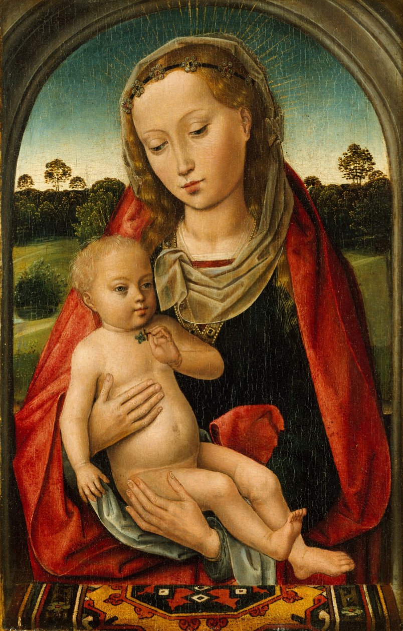 Bakire ve Çocuk, c.1487 (meşe panel üzerine yağlı boya) by Hans after Memling