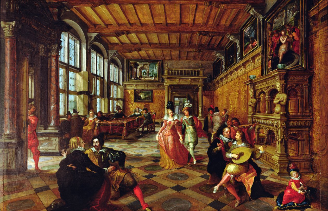 Flaman İç Mekanda Bir Balo Sahnesi by Hans or Jan Vredeman de Vries