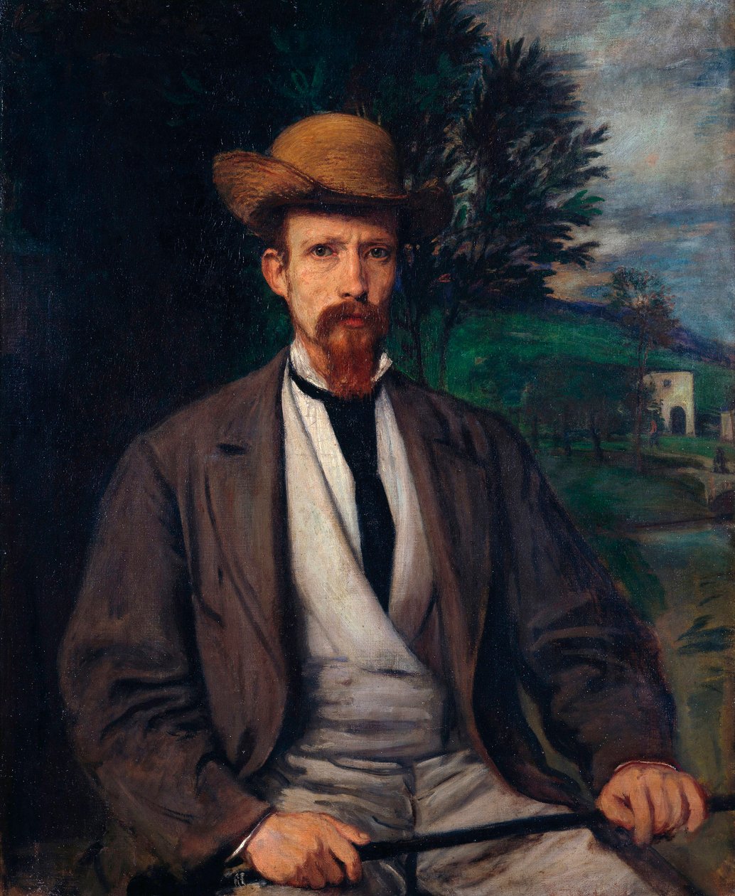 ""Autoportrait au chapeau jaune"" (Sarı Şapkalı Otoportre) Peinture de Hans von Marees (1837-1887) Soluk 97x80 cm Tuval üzerine yağlı boya 1874 Devlet Müzeleri, Berlin by Hans von Marées