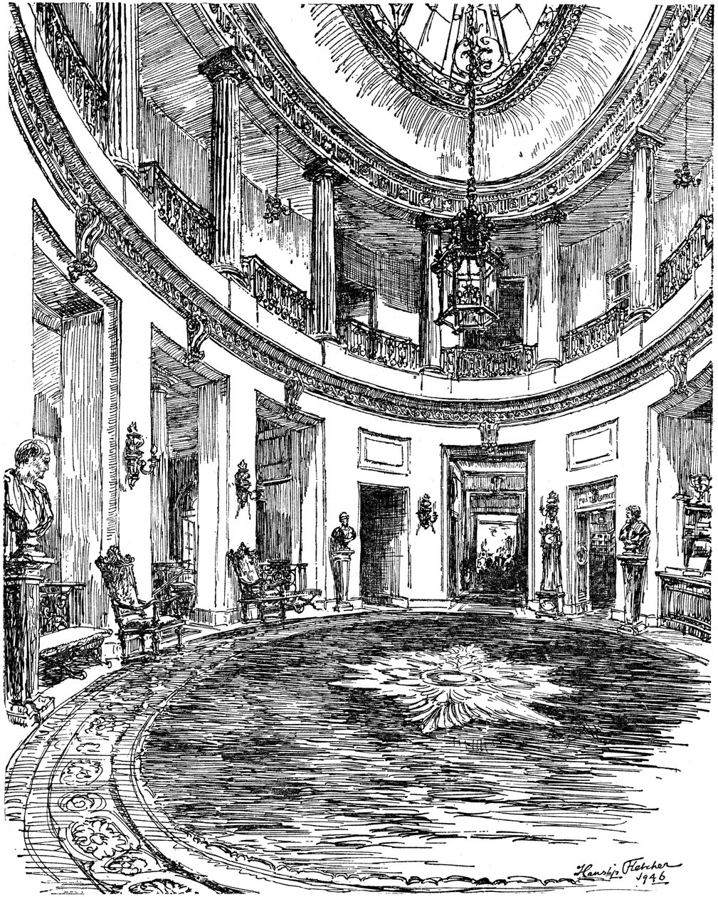 RAC kulüp binasının giriş holü, Pall Mall, Londra, 1946 by Hanslip Fletcher
