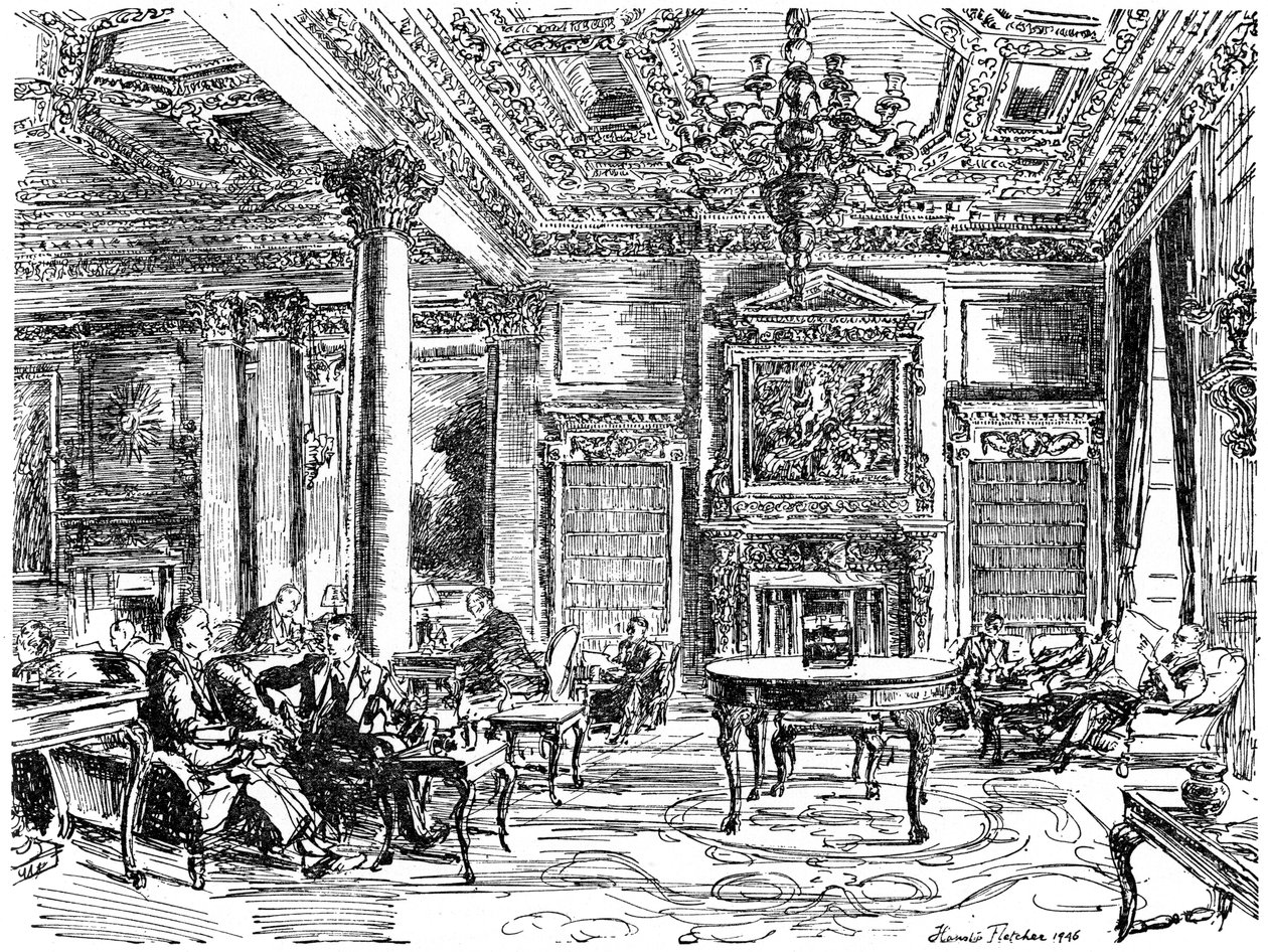 Üyeler Salonu, RAC kulüp binası, Pall Mall, Londra, 1946 by Hanslip Fletcher