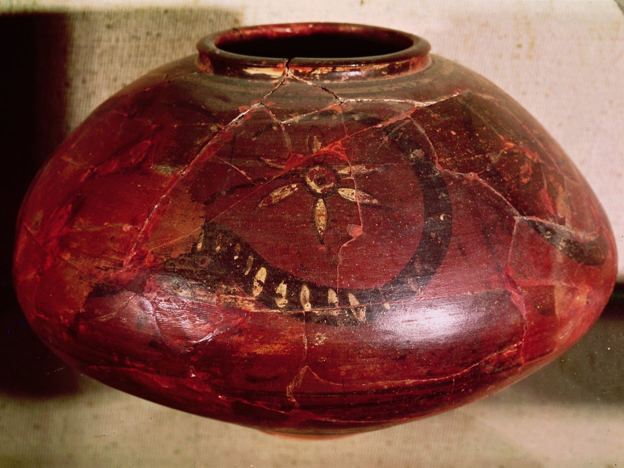 Bir yılan ve bir çiçekle süslenmiş vazo, Kot Diji, İndus Vadisi, Pakistan, MÖ 3000-1500 (seramik) by Harappan