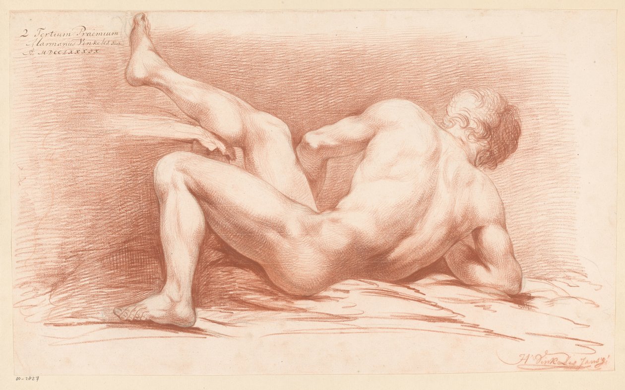Oturan Erkek Çıplak, Arkadan Görünüş (3. Ödül 1789) by Harmanus Jansz. Vinkeles
