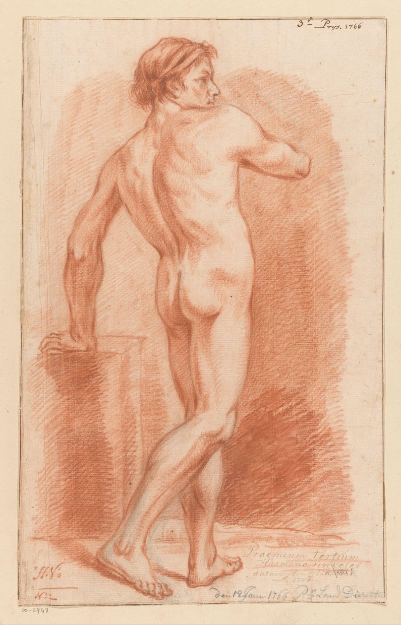 Erkek çıplak ayakta, arkadan bakıldığında (3.lük ödülü 1766) by Harmanus Vinkeles