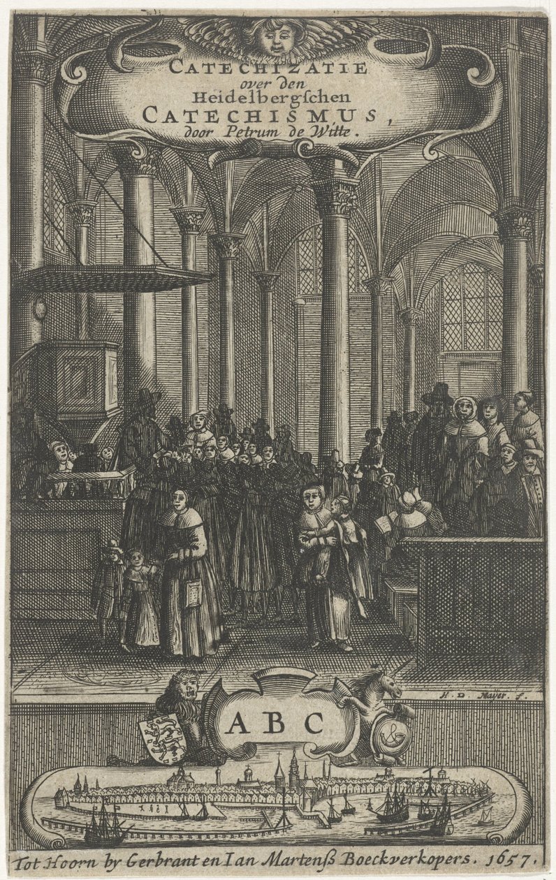 Kilise iç Başlık sayfası: P. de Witte, Heidelbergschen ilmihalinde İlmihal, 1657 by Harmen de Mayer
